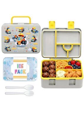 5 Compartment Bento Lunch Box with Ice Pack for Kids, Leak Proof